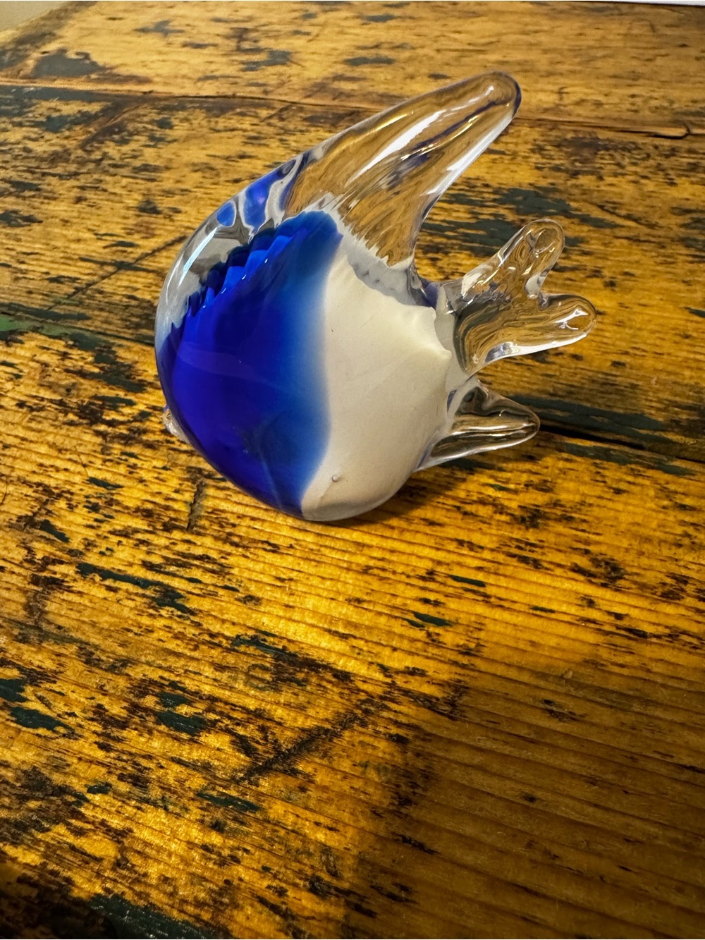 Handblown Glass Art Fish - Blue and White